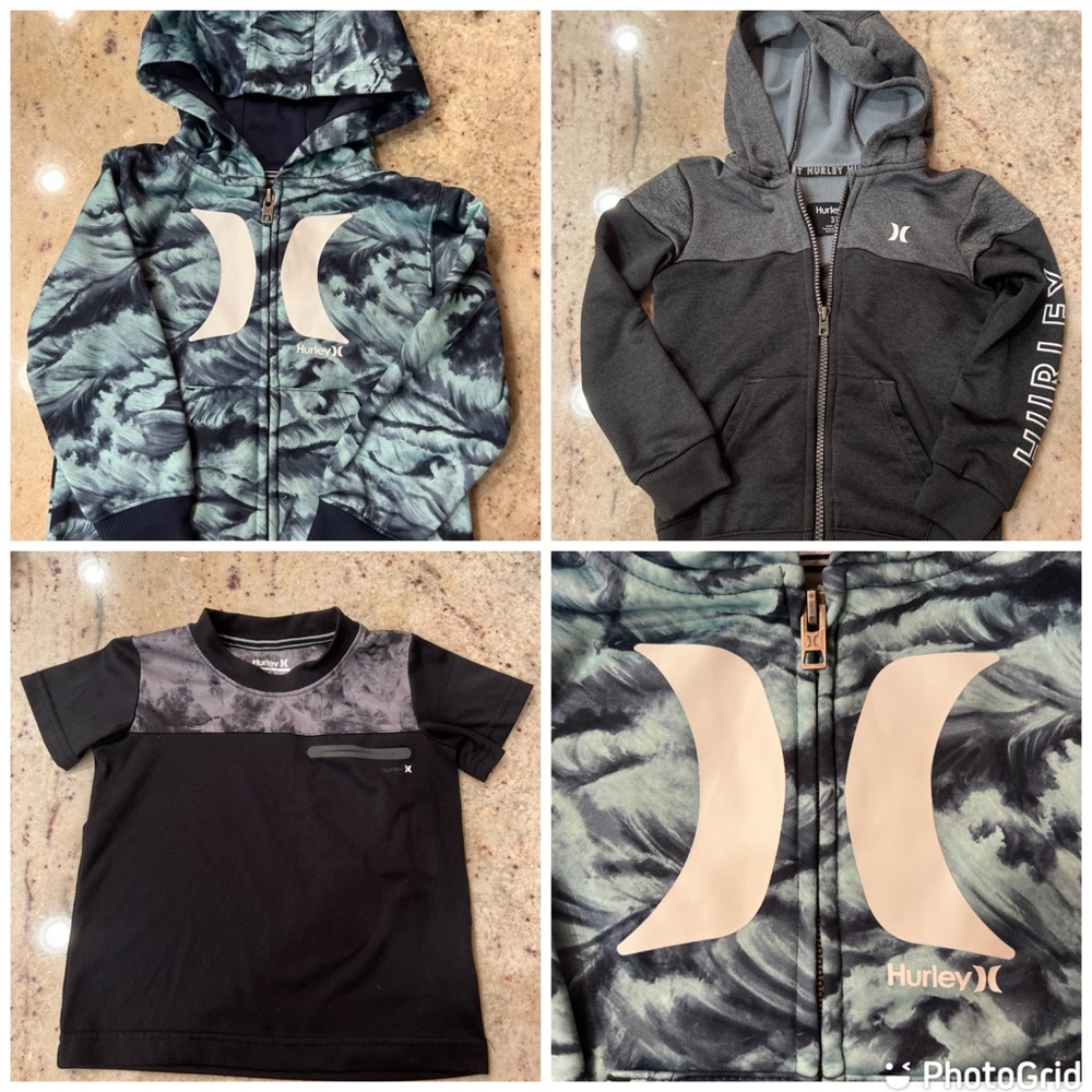 Lot of 3 - Hurley Nike Dryfit Zip Hoodies and Matching Shirt - various designs